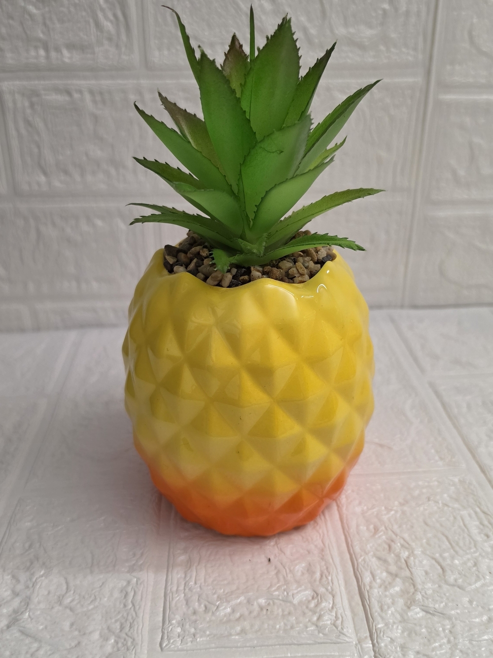 Garden Party Ceramic Pineapple w/ Faux Succulent Plant Decor 9" Yellow/Orange